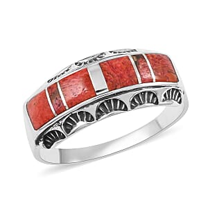 Santa Fe Style Plum Coral Ring in Sterling Silver (Size 8.0) 3.00 ctw