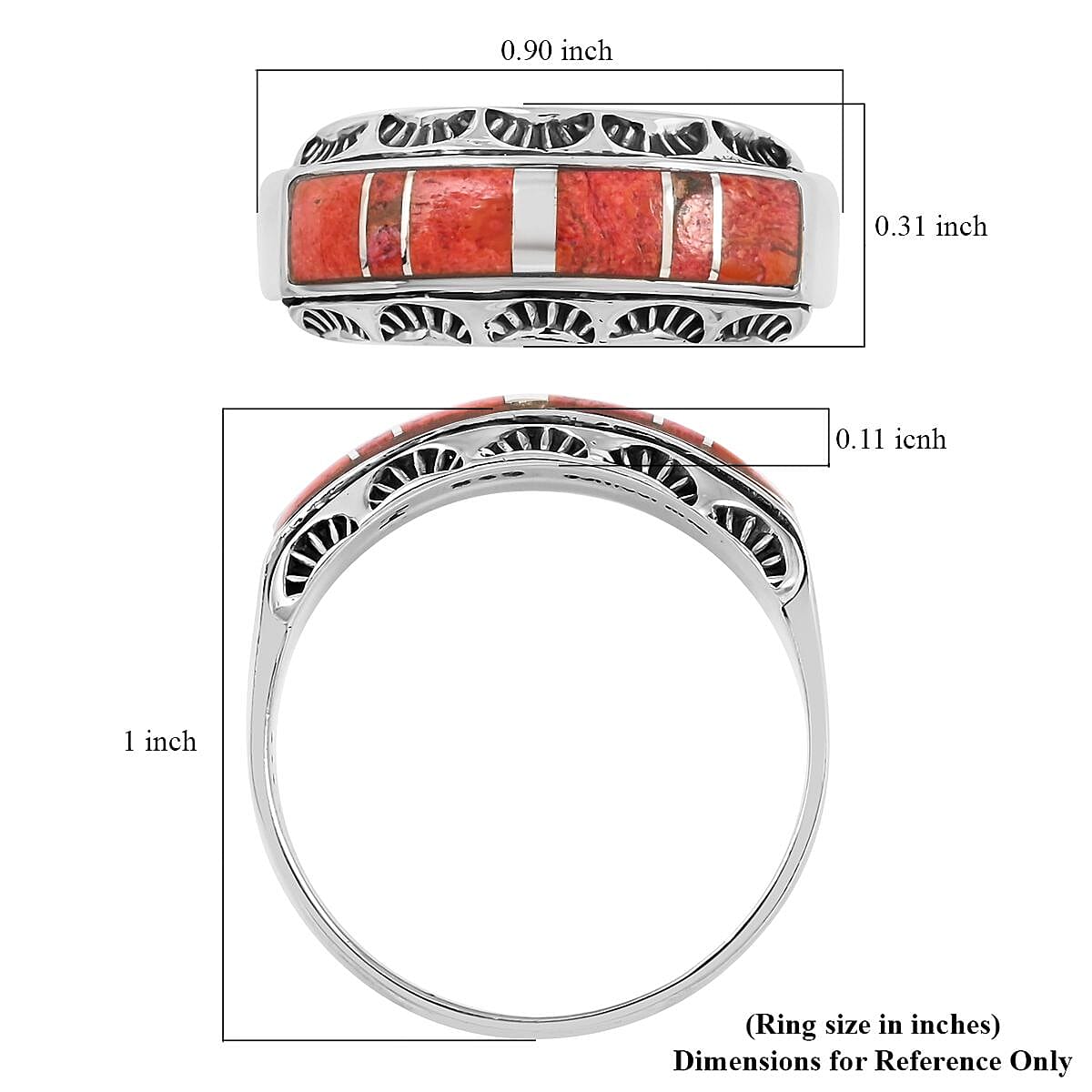 Santa Fe Style Plum Coral Ring in Sterling Silver (Size 8.0) 3.00 ctw image number 4