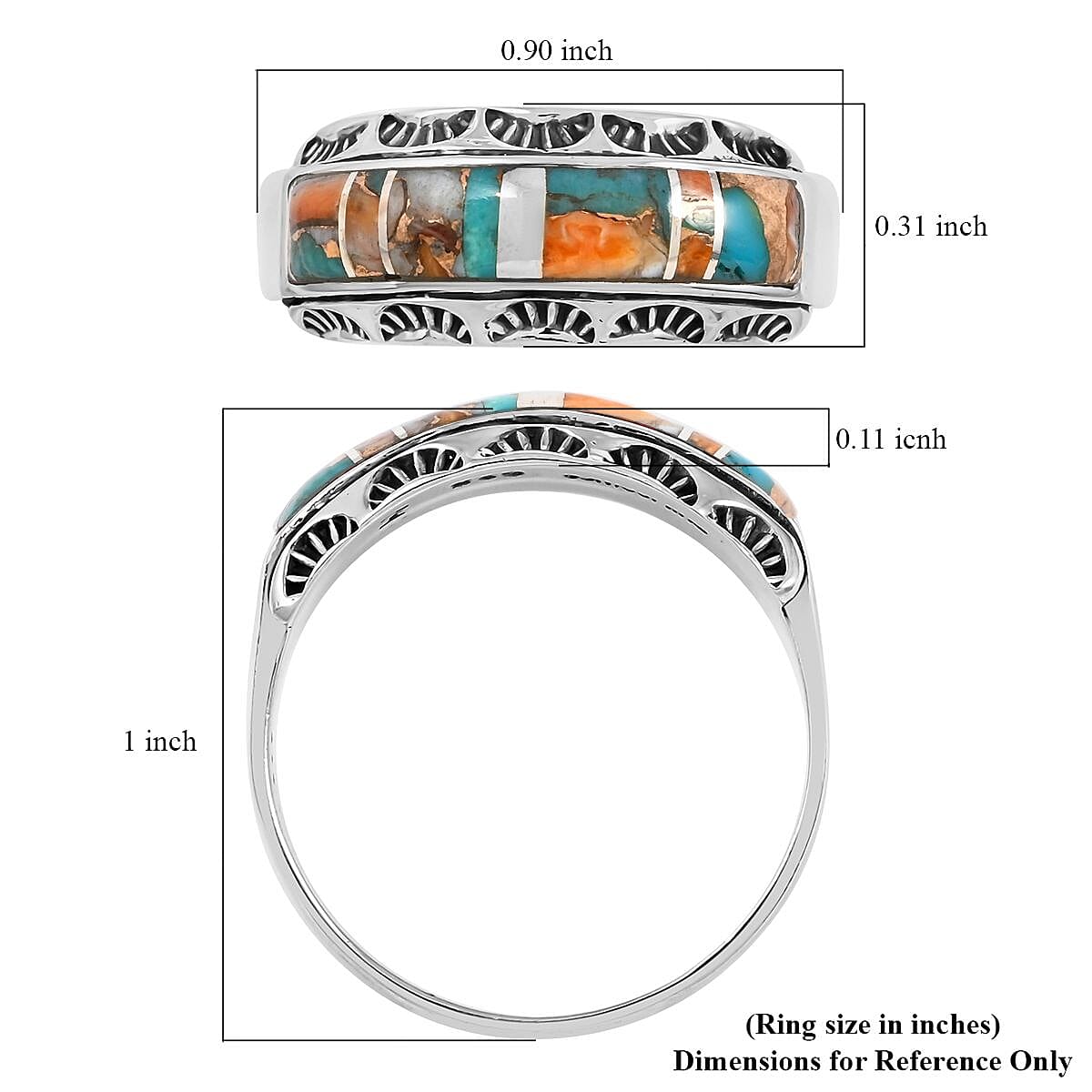 Santa Fe Style Spiny Turquoise Ring in Sterling Silver (Size 9.0) 3.00 ctw image number 4