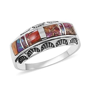 Santa Fe Style Multi Gemstone Ring in Sterling Silver (Size 11.0) 3.00 ctw