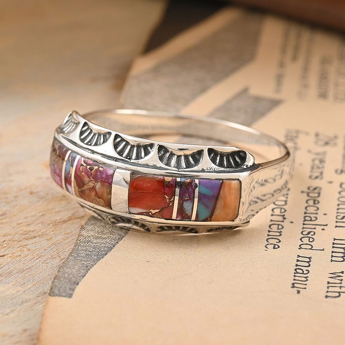 Santa Fe Style Multi Gemstone Ring in Sterling Silver (Size 11.0) 3.00 ctw image number 1