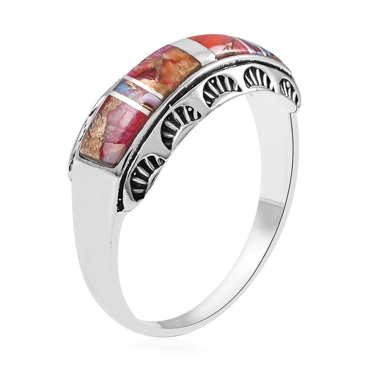 Santa Fe Style Multi Gemstone Ring in Sterling Silver (Size 11.0) 3.00 ctw image number 3