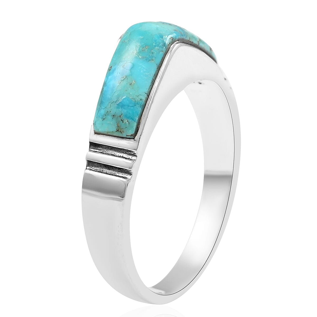 Santa Fe Style Kingman Turquoise Ring in Sterling Silver (Size 10.0) 4.50 ctw