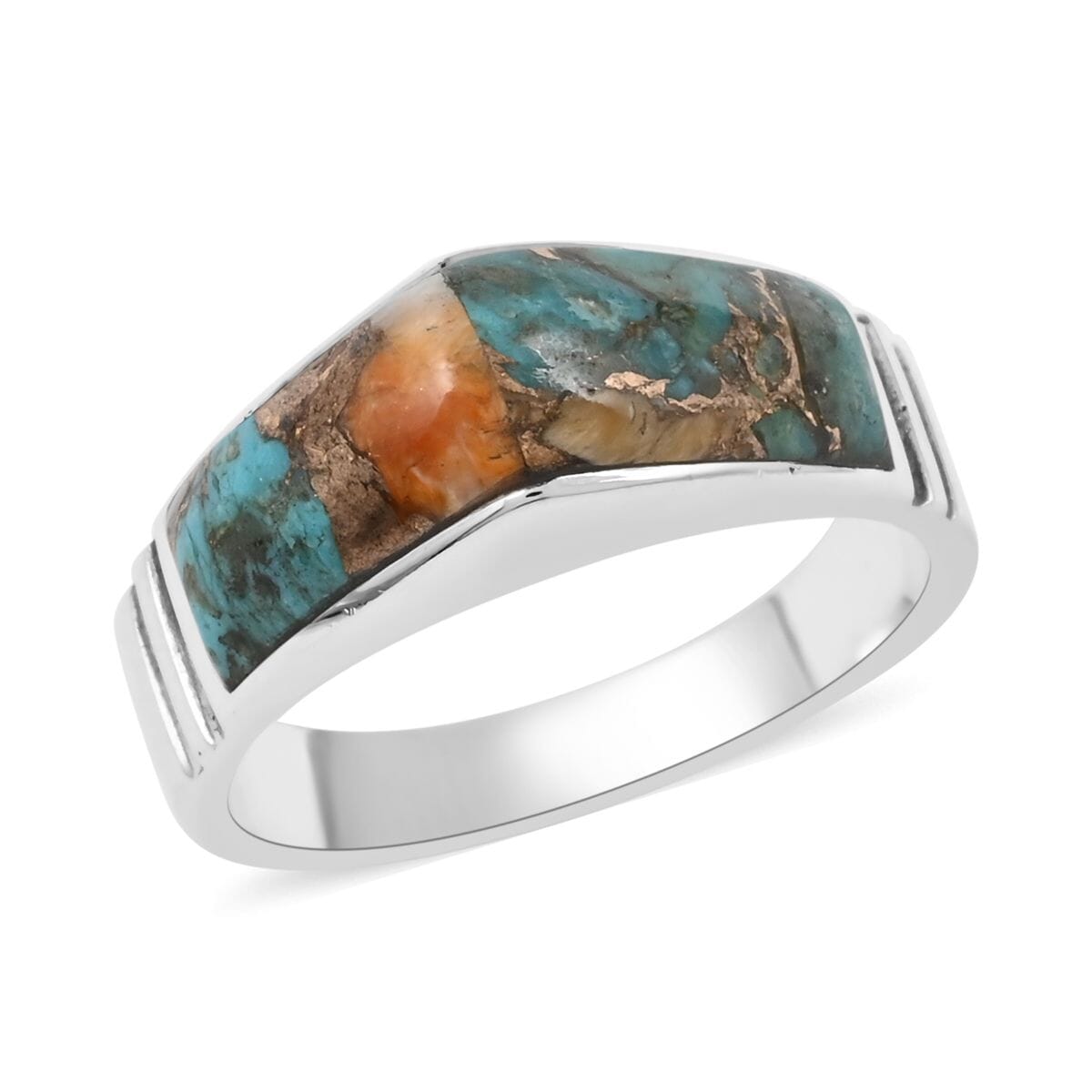 Santa Fe Style Spiny Turquoise Ring in Sterling Silver (Size 8.0) 4.50 ctw image number 0