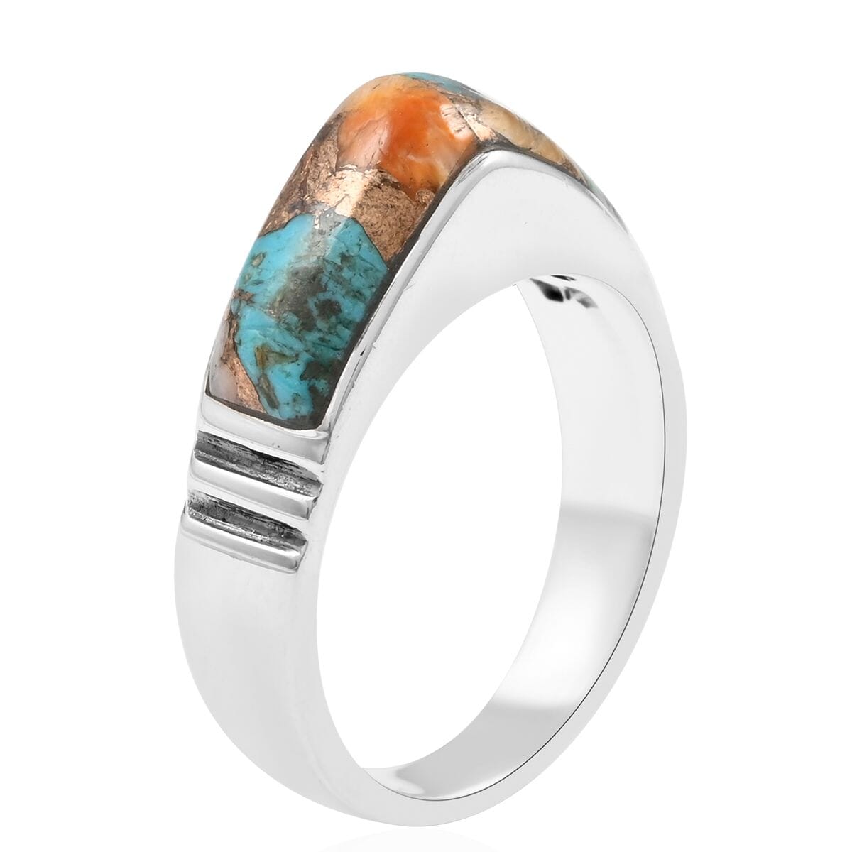 Santa Fe Style Spiny Turquoise Ring in Sterling Silver (Size 8.0) 4.50 ctw image number 3