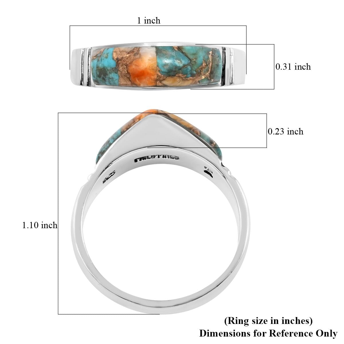 Santa Fe Style Spiny Turquoise Ring in Sterling Silver (Size 8.0) 4.50 ctw image number 4