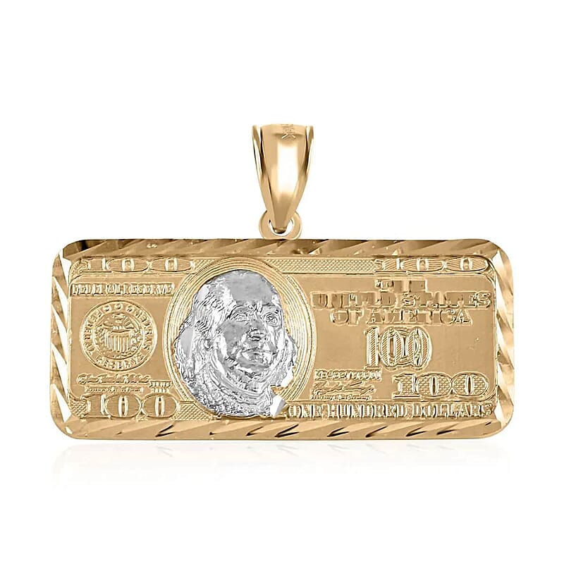 Made in America Dollar Pendant, 100 Dollar Bill Pendant, Dollar Pendant Gold, 10K Yellow and White Gold Pendant, Dual tone Gold Pendant 3.40 Grams