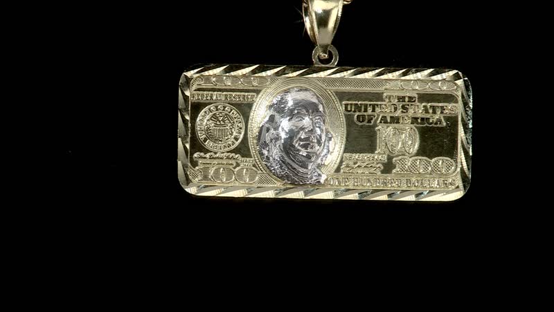 Made in America Dollar Pendant, 100 Dollar Bill Pendant, Dollar Pendant Gold, 10K Yellow and White Gold Pendant, Dual tone Gold Pendant 3.40 Grams