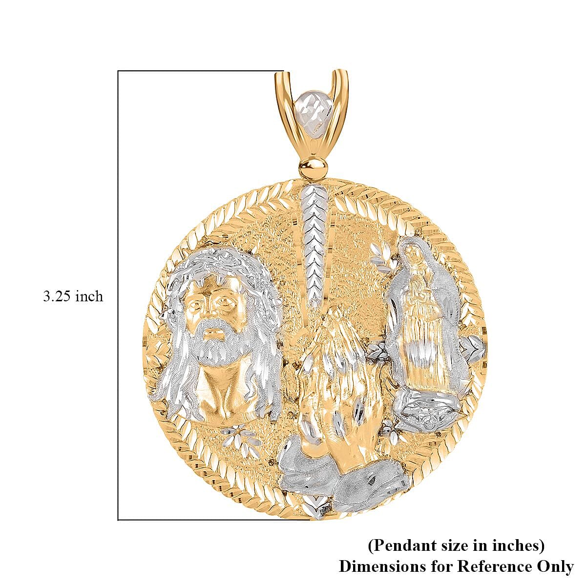 Made in America 10K Yellow and White Gold Praying Hands Pendant 35.5 Grams image number 3