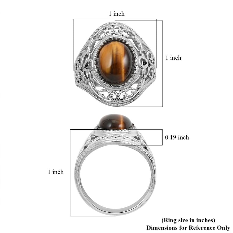 Tiger's Eye Solitaire Ring in Rhodium Over Sterling Silver (Size 10.0) 4.00 ctw