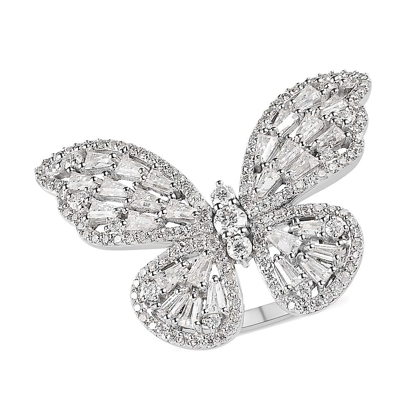 GP Italian Garden Collection Moissanite Butterfly Ring in Platinum Over Sterling Silver (Size 10.0) 3.10 ctw