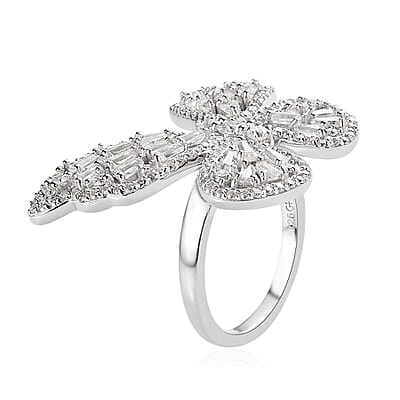 GP Italian Garden Collection Moissanite Butterfly Ring in Platinum Over Sterling Silver (Size 10.0) 3.10 ctw