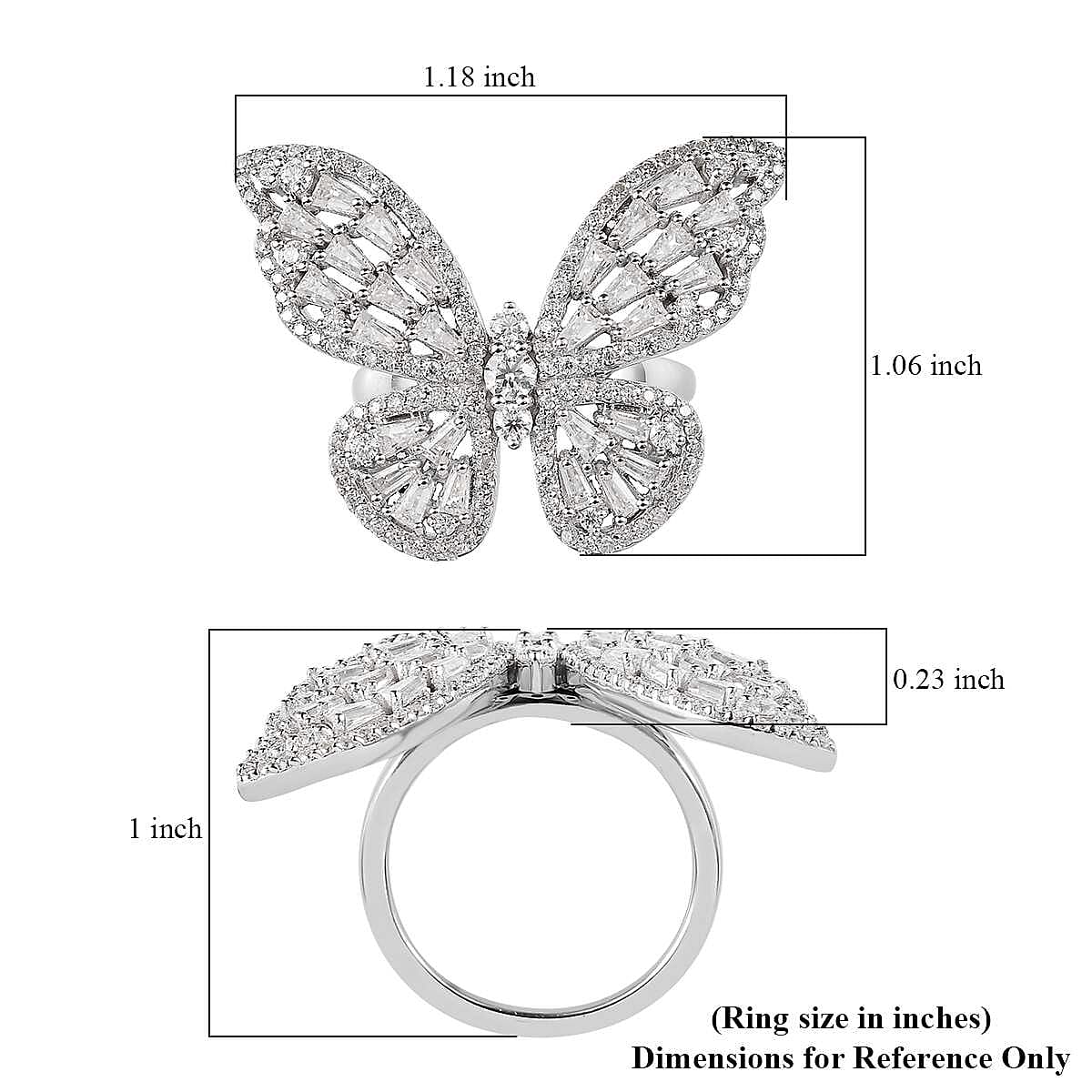 GP Italian Garden Collection Moissanite Butterfly Ring in Platinum Over Sterling Silver (Size 10.0) 3.10 ctw image number 5