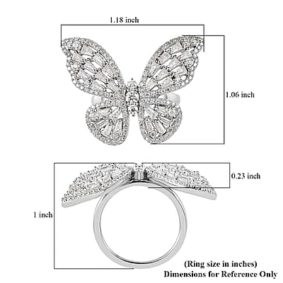 GP Italian Garden Collection Moissanite Butterfly Ring in Platinum Over Sterling Silver (Size 10.0) 3.10 ctw