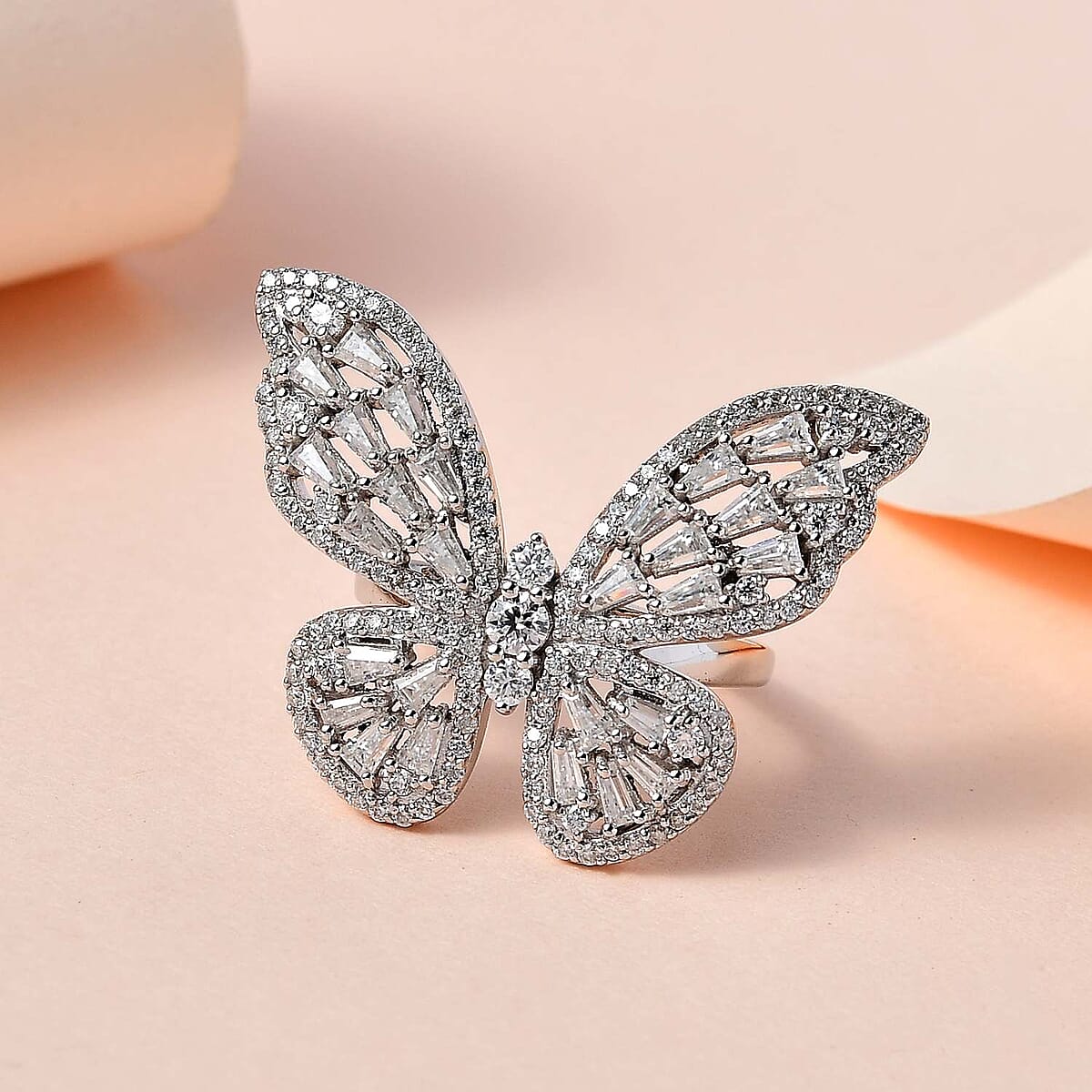 GP Italian Garden Collection Moissanite Butterfly Ring in Platinum Over Sterling Silver (Size 7.0) 3.10 ctw image number 1