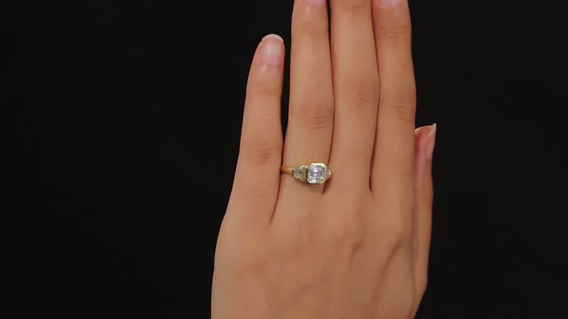 Asscher Cut Moissanite 3 Stone Ring in Vermeil Yellow Gold Over Sterling Silver 2.40 ctw