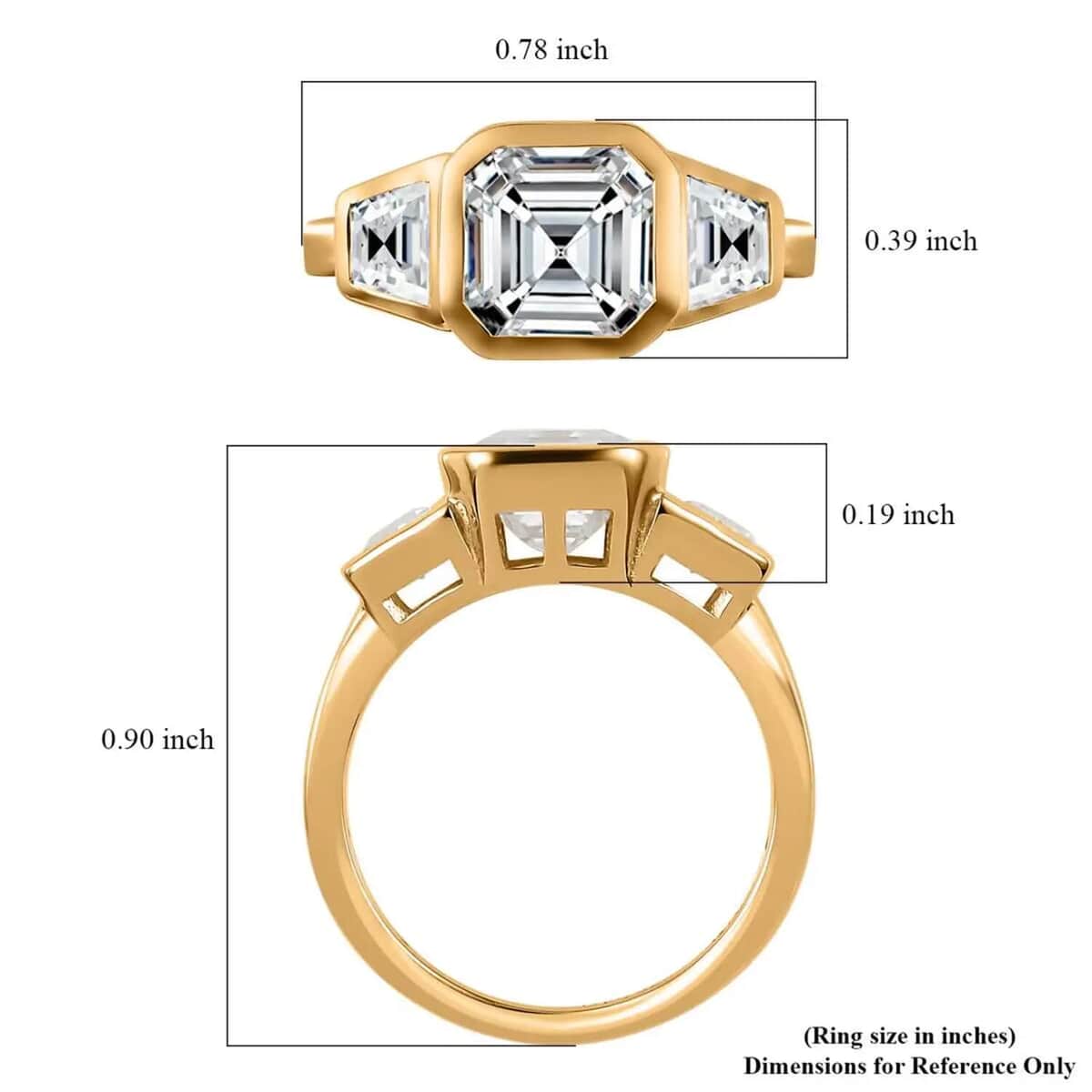 Asscher Cut Moissanite Ring, Moissanite 3 Stone Ring, Vermeil Yellow Gold Over Sterling Silver Ring, Three Stone Ring, Promise Ring 2.40 ctw image number 6