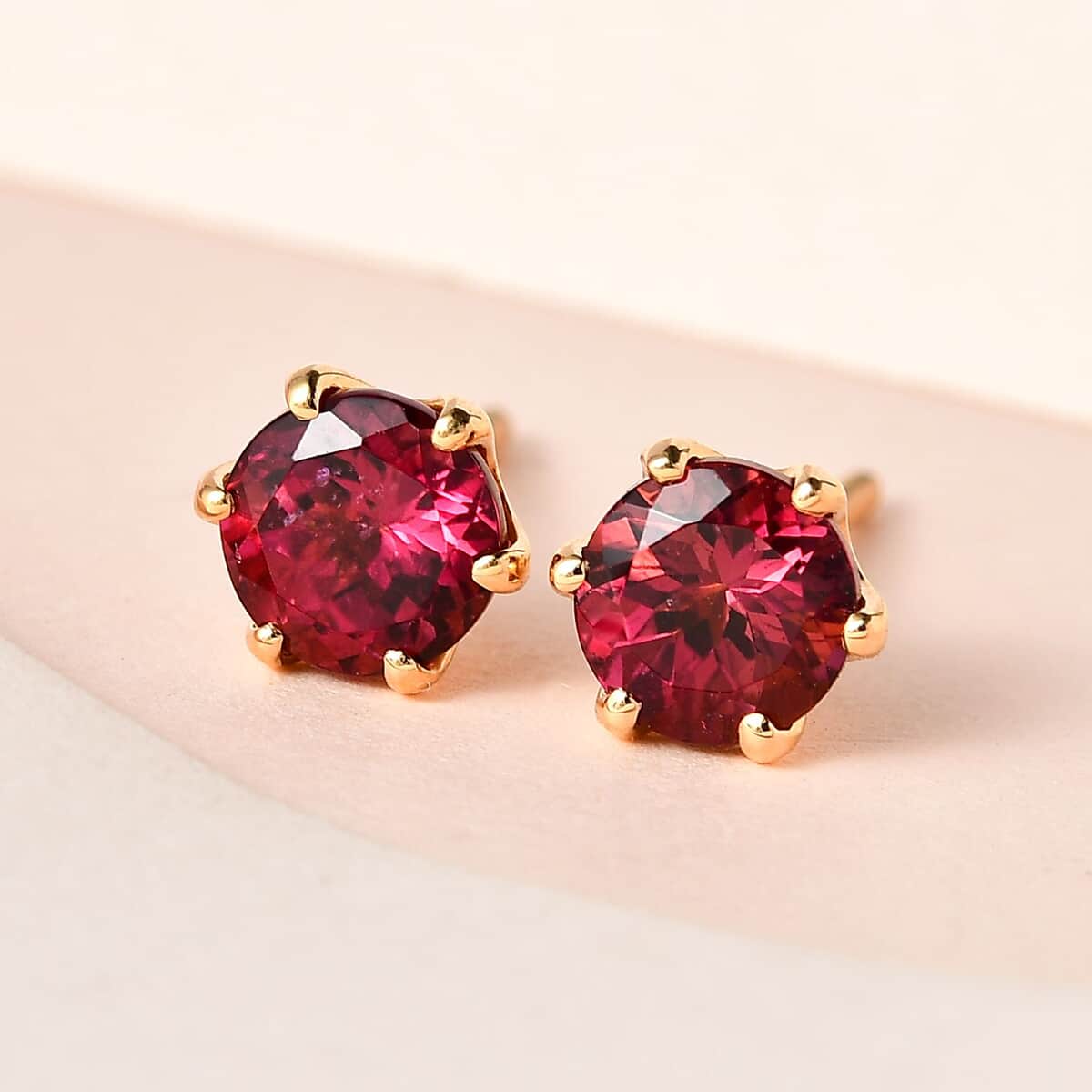 22K Yellow Gold AAAA Ouro Fino Rubellite Stud Earrings 1.90 ctw image number 1