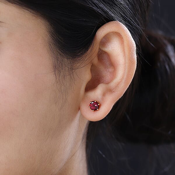 22K Yellow Gold AAAA Ouro Fino Rubellite Stud Earrings 1.90 ctw