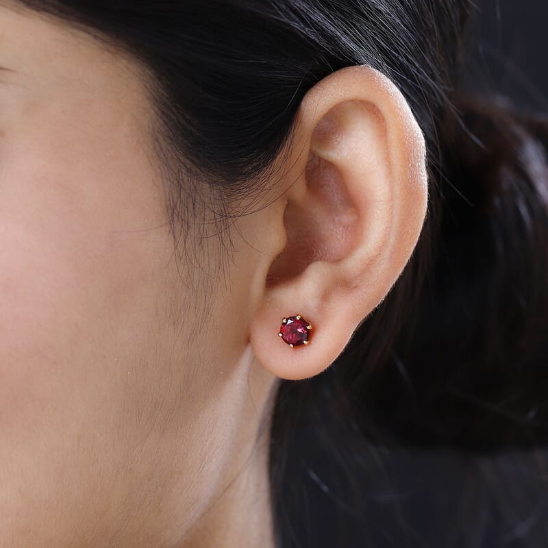 22K Yellow Gold AAAA Ouro Fino Rubellite Stud Earrings 1.90 ctw