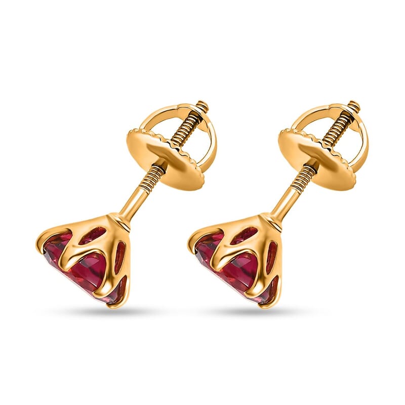 22K Yellow Gold AAAA Ouro Fino Rubellite Stud Earrings 1.90 ctw