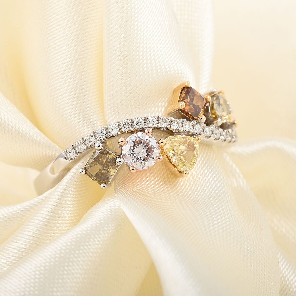 MODANI CLOSEOUT 18K White and Yellow Gold Multi Diamond (SI) Ring (Size 7.0) 1.00 ctw image number 1