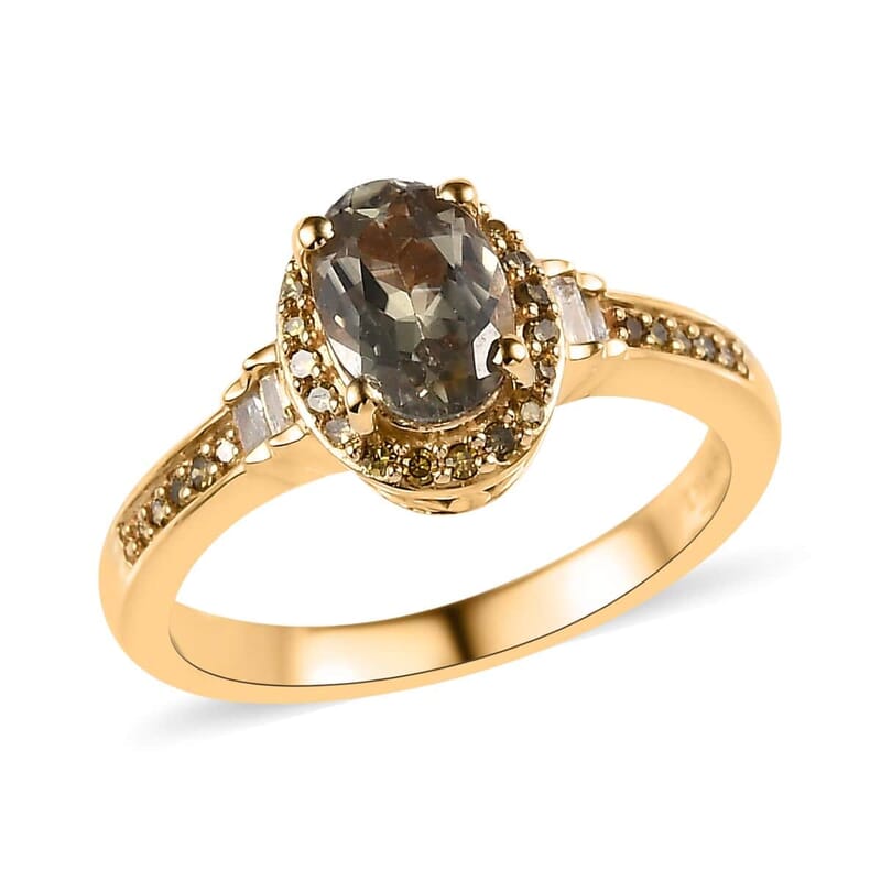 AAA Turkizite, Yellow and White Diamond Halo Ring in Vermeil Yellow Gold Over Sterling Silver (Size 10.0) 1.00 ctw