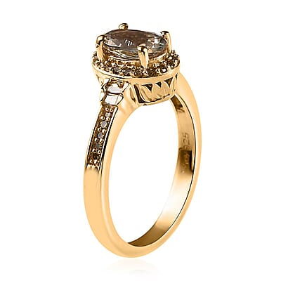 AAA Turkizite, Yellow and White Diamond Halo Ring in Vermeil Yellow Gold Over Sterling Silver (Size 10.0) 1.00 ctw