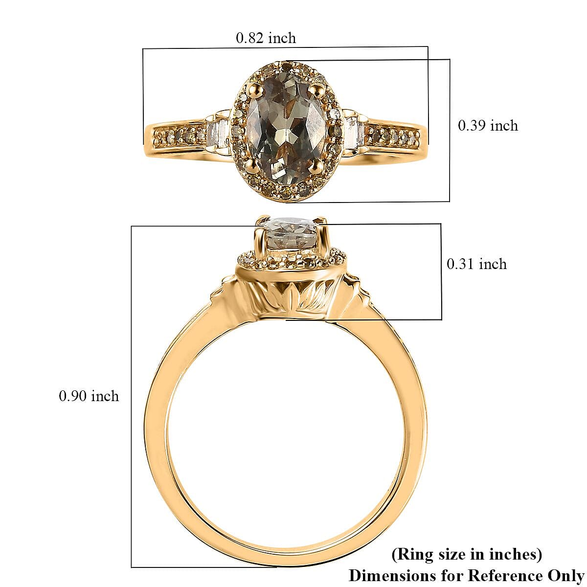 AAA Turkizite, Yellow and White Diamond Halo Ring in Vermeil Yellow Gold Over Sterling Silver (Size 10.0) 1.00 ctw