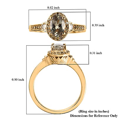 AAA Turkizite, Yellow and White Diamond Halo Ring in Vermeil Yellow Gold Over Sterling Silver (Size 10.0) 1.00 ctw