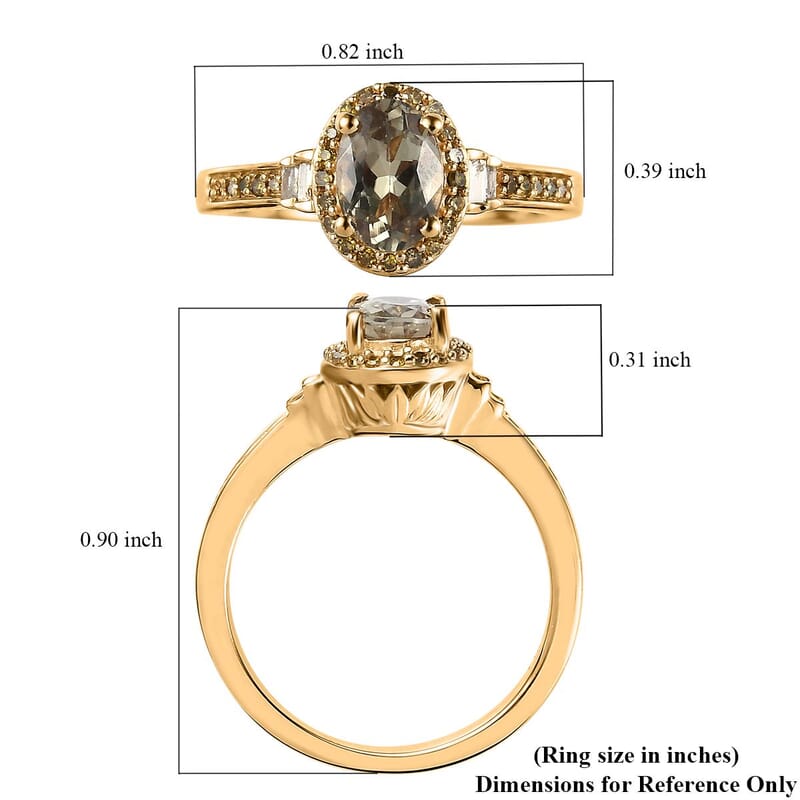 AAA Turkizite, Yellow and White Diamond Halo Ring in Vermeil Yellow Gold Over Sterling Silver (Size 10.0) 1.00 ctw