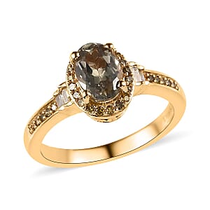 AAA Turkizite, Yellow and White Diamond Halo Ring in Vermeil Yellow Gold Over Sterling Silver (Size 7.0) 1.00 ctw