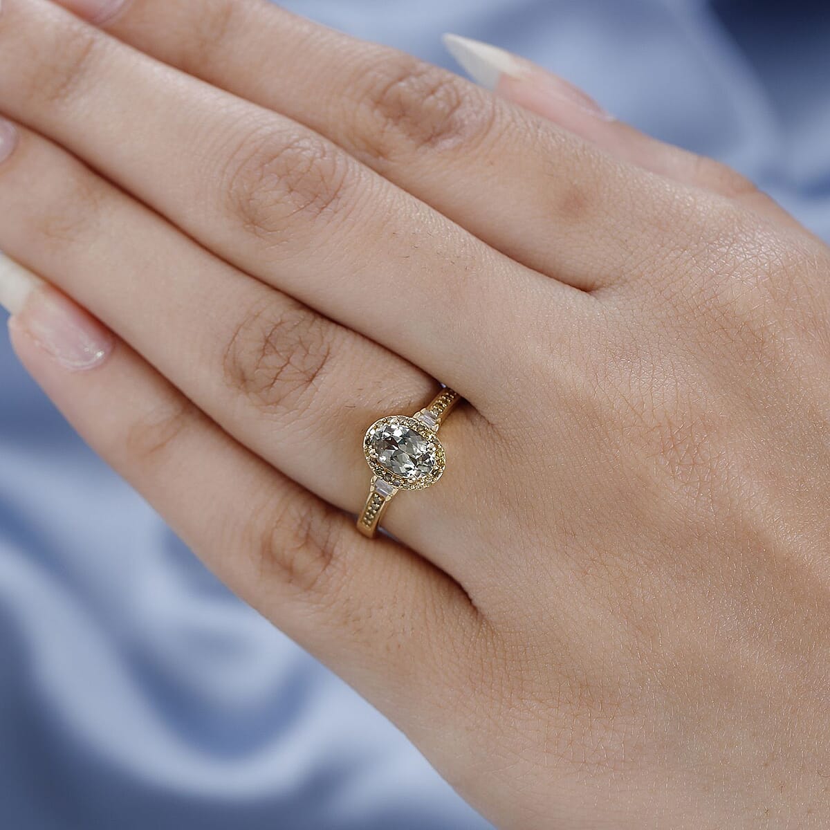 AAA Turkizite, Yellow and White Diamond Halo Ring in Vermeil Yellow Gold Over Sterling Silver (Size 7.0) 1.00 ctw image number 2