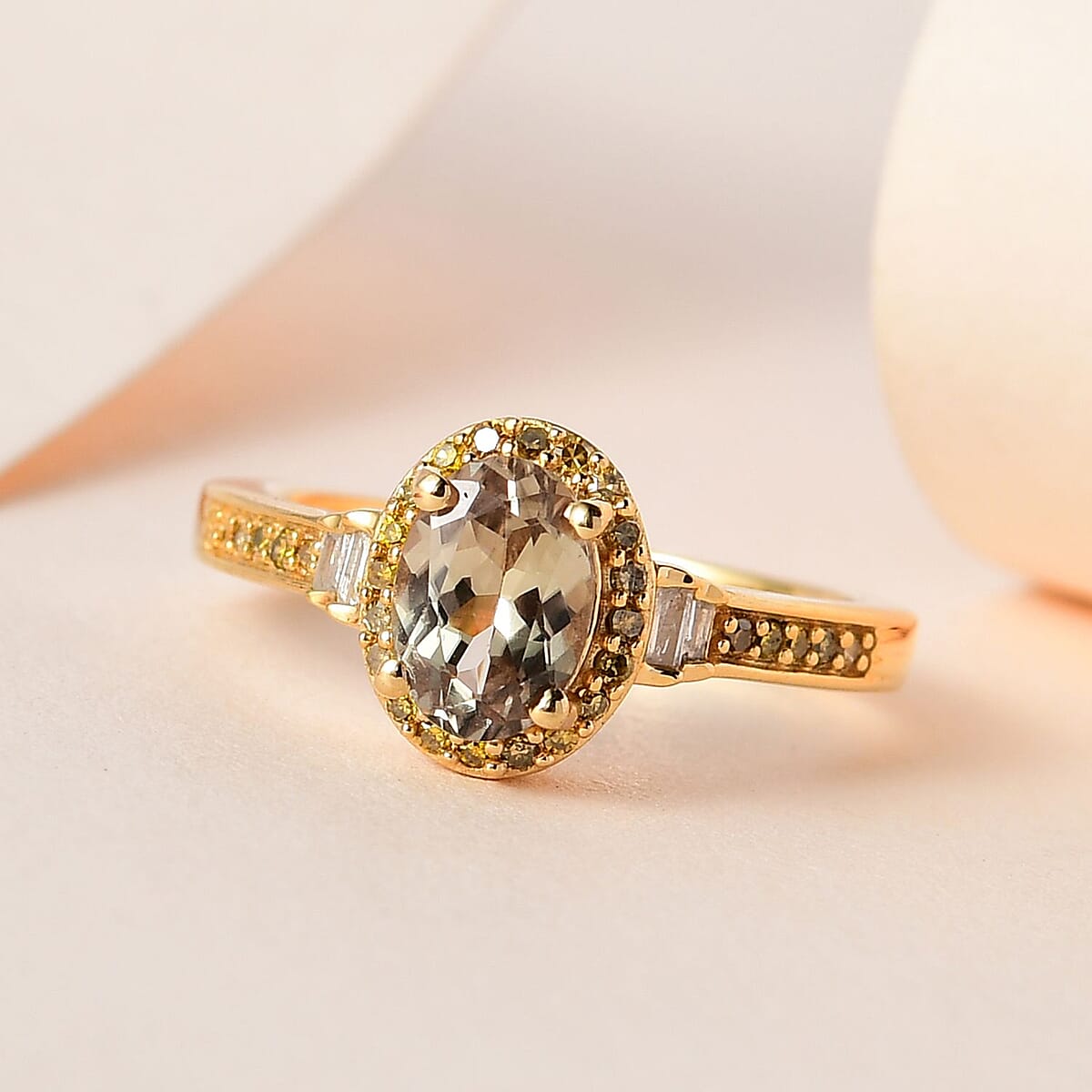 AAA Turkizite, Yellow and White Diamond Halo Ring in Vermeil Yellow Gold Over Sterling Silver (Size 8.0) 1.00 ctw image number 1