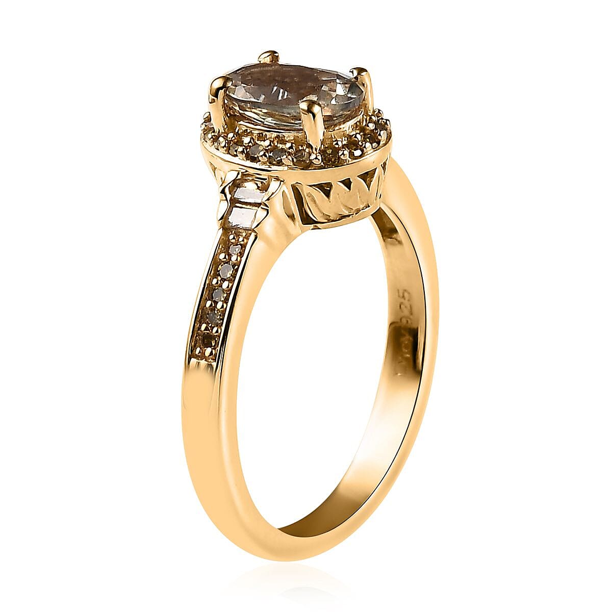 AAA Turkizite, Yellow and White Diamond Halo Ring in Vermeil Yellow Gold Over Sterling Silver (Size 8.0) 1.00 ctw image number 3