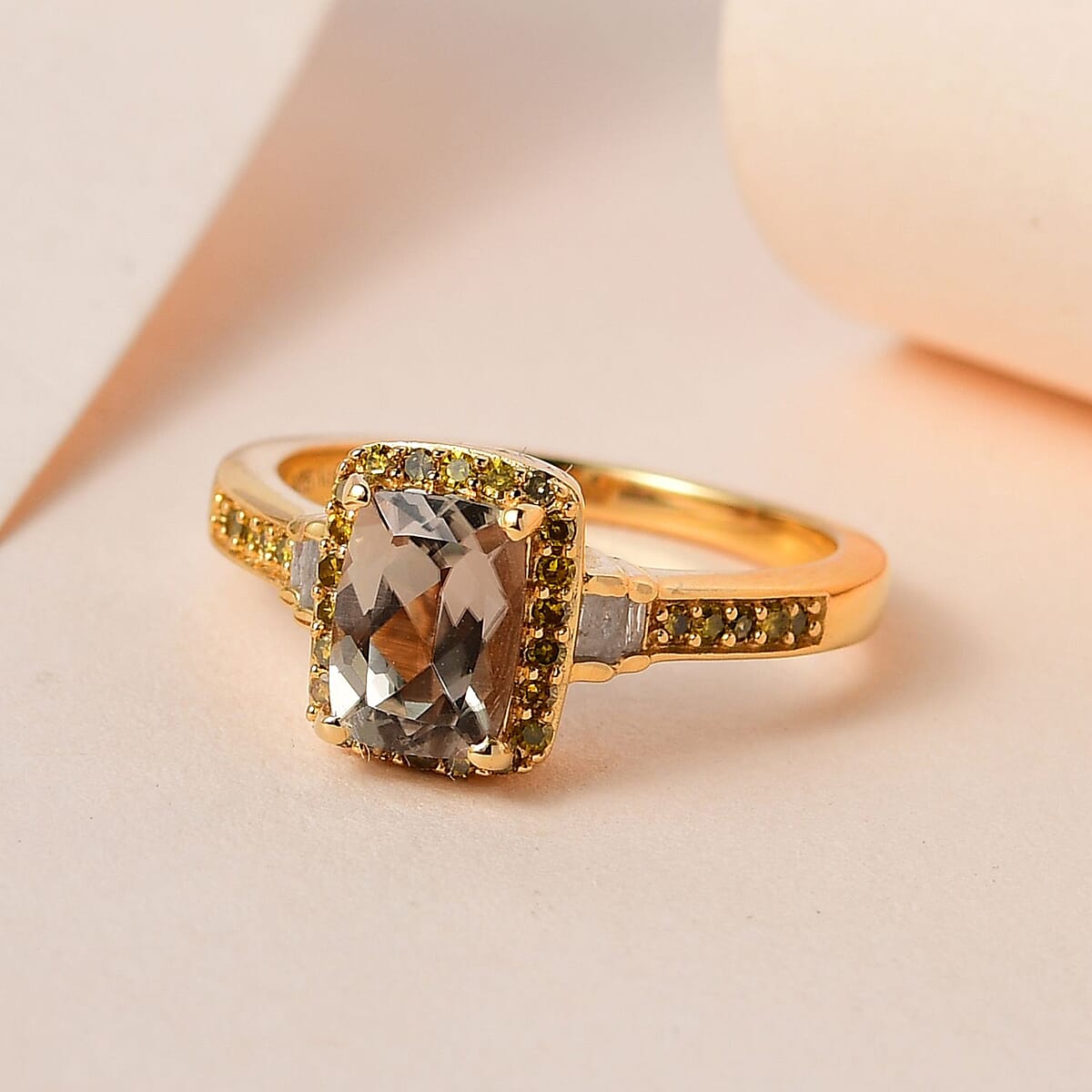 AAA Turkizite, Yellow and White Diamond Halo Ring in Vermeil Yellow Gold Over Sterling Silver (Size 6.0) 1.40 ctw image number 1