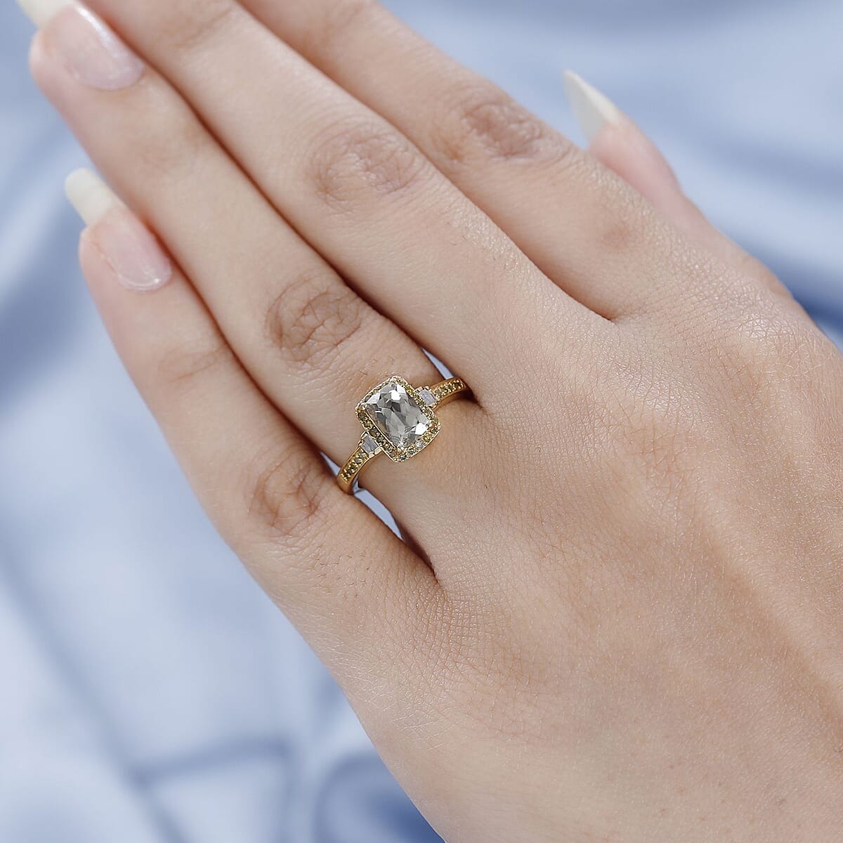 AAA Turkizite, Yellow and White Diamond Halo Ring in Vermeil Yellow Gold Over Sterling Silver (Size 6.0) 1.40 ctw image number 2