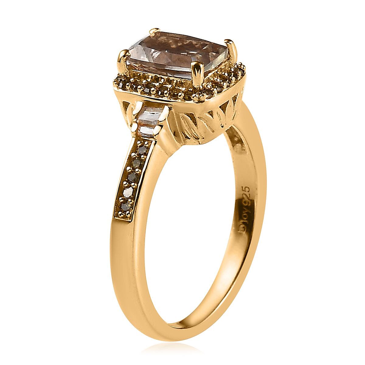 AAA Turkizite, Yellow and White Diamond Halo Ring in Vermeil Yellow Gold Over Sterling Silver (Size 6.0) 1.40 ctw image number 3