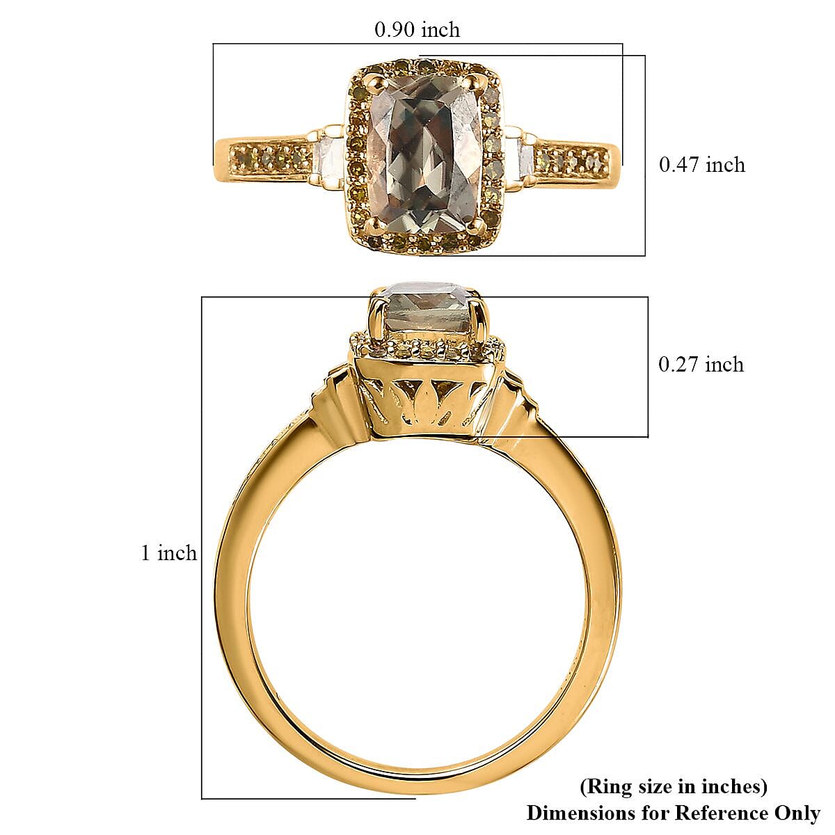 AAA Turkizite, Yellow and White Diamond Halo Ring in Vermeil Yellow Gold Over Sterling Silver (Size 6.0) 1.40 ctw image number 5