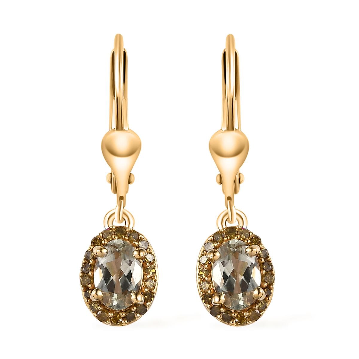 AAA Turkizite and Yellow Diamond Lever Back Earrings in Vermeil Yellow Gold Over Sterling Silver 1.30 ctw image number 0