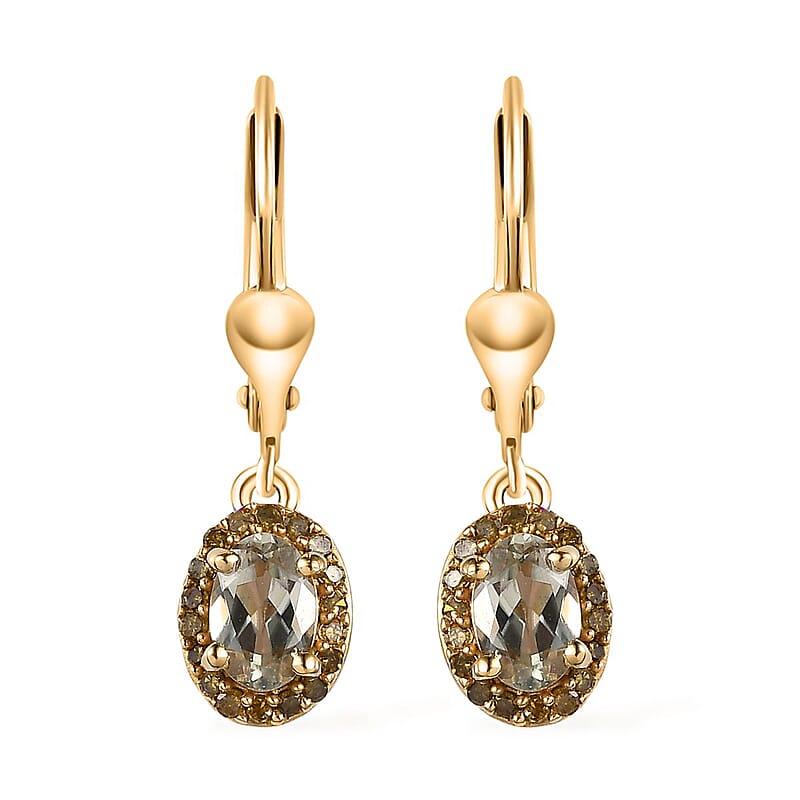 AAA Turkizite and Yellow Diamond Lever Back Earrings in Vermeil Yellow Gold Over Sterling Silver 1.30 ctw