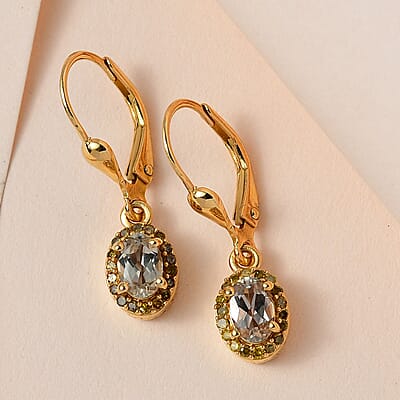 AAA Turkizite and Yellow Diamond Lever Back Earrings in Vermeil Yellow Gold Over Sterling Silver 1.30 ctw