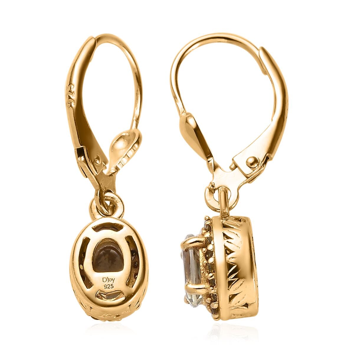 AAA Turkizite and Yellow Diamond Lever Back Earrings in Vermeil Yellow Gold Over Sterling Silver 1.30 ctw image number 3
