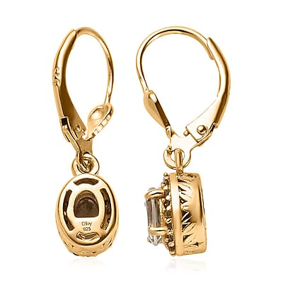 AAA Turkizite and Yellow Diamond Lever Back Earrings in Vermeil Yellow Gold Over Sterling Silver 1.30 ctw