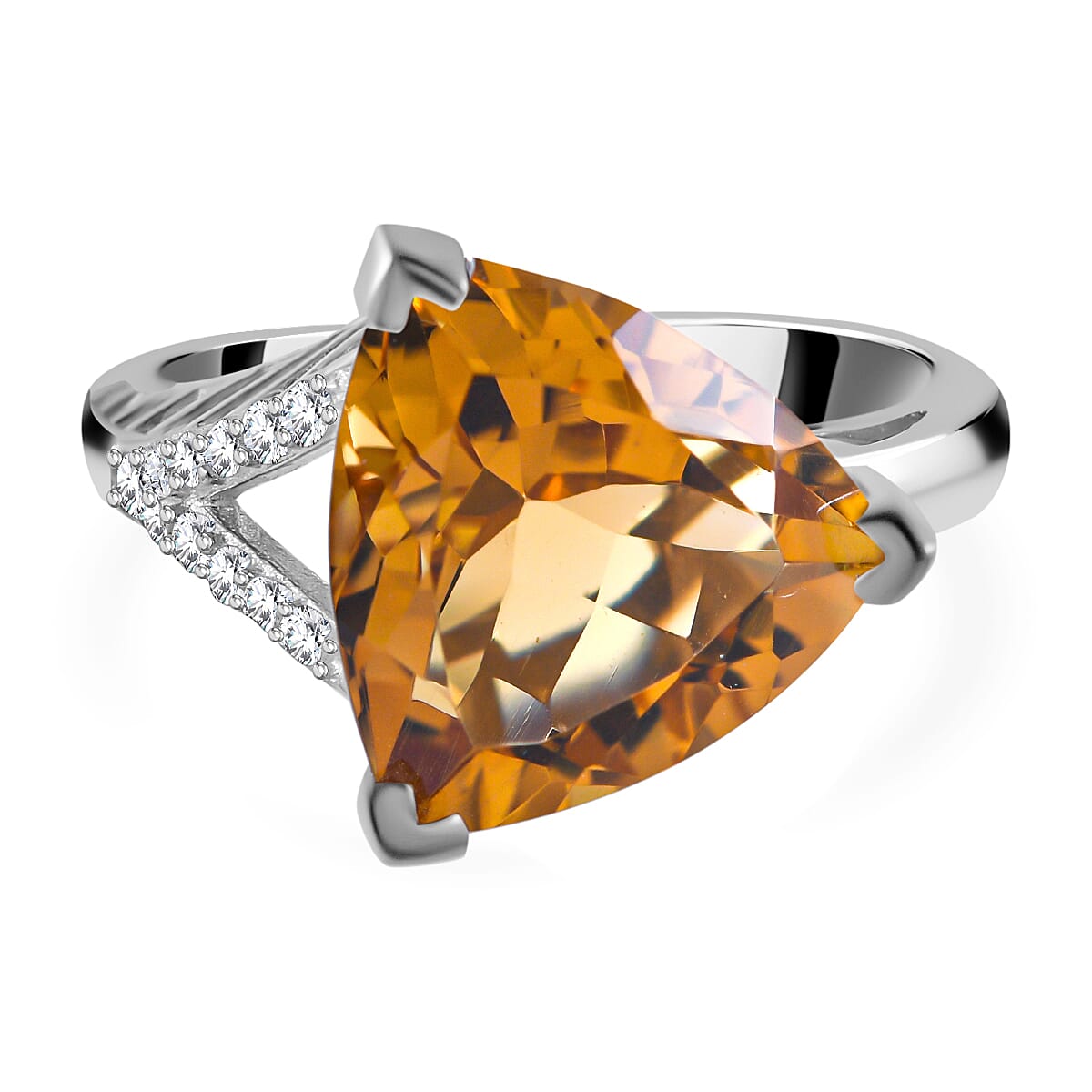 Brazilian Citrine and White Zircon 5.85 ctw Ring in Platinum Over Sterling Silver (Size 9.0)