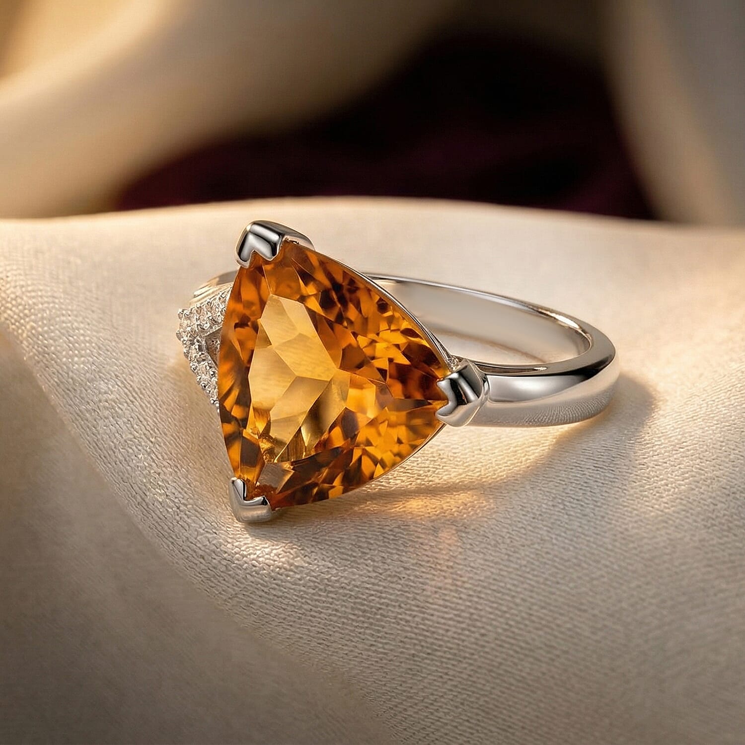 Brazilian Citrine and White Zircon 5.85 ctw Ring in Platinum Over Sterling Silver (Size 9.0)