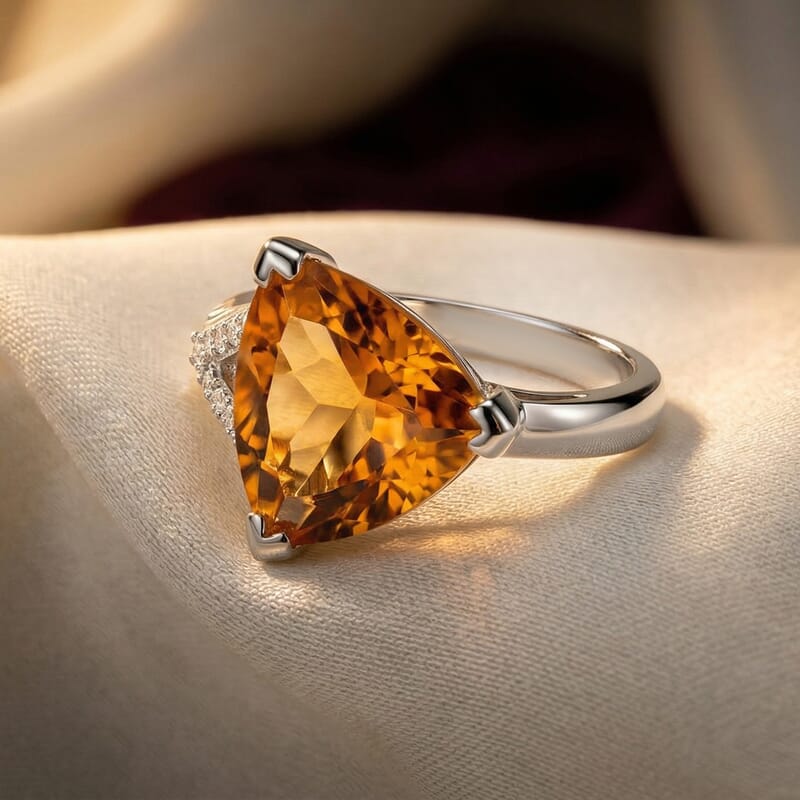 Brazilian Citrine and White Zircon 5.85 ctw Ring in Platinum Over Sterling Silver (Size 9.0)