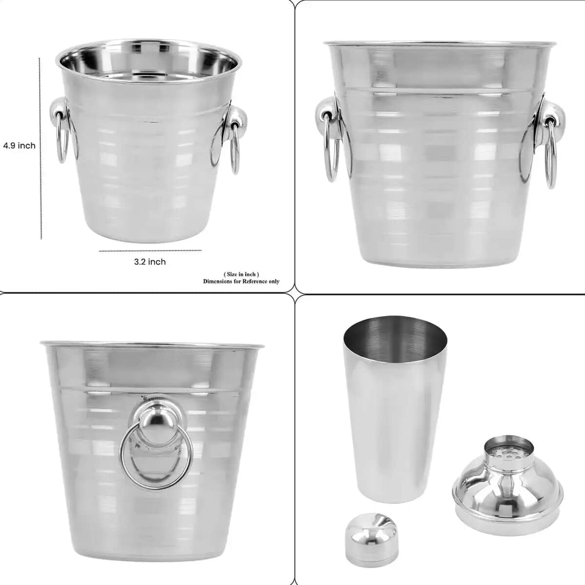 Set of 5 Stainless Steel Bar Set - Cocktail Shaker 500 ml, Ice Tong, Ice Bucket - 800 ml, Peg maker 30/60ml, Cocktail Spoon - Silver image number 7