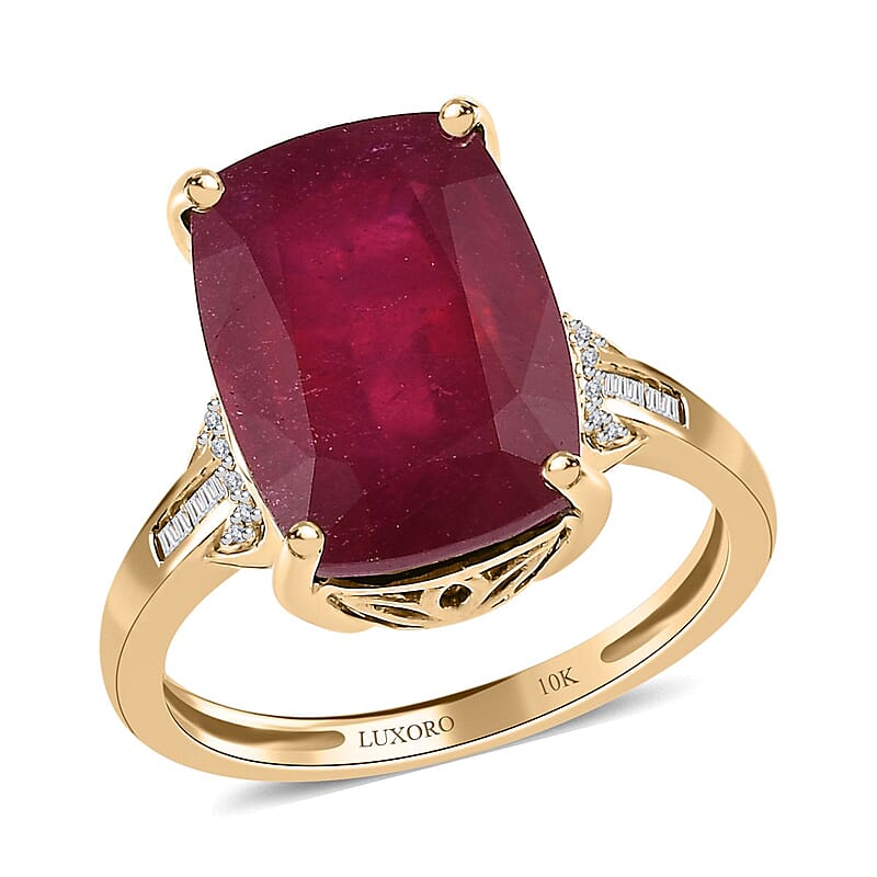 Luxoro 10K Yellow Gold Premium Niassa Ruby (FF) and Diamond Ring (Size 10.0) 9.75 ctw