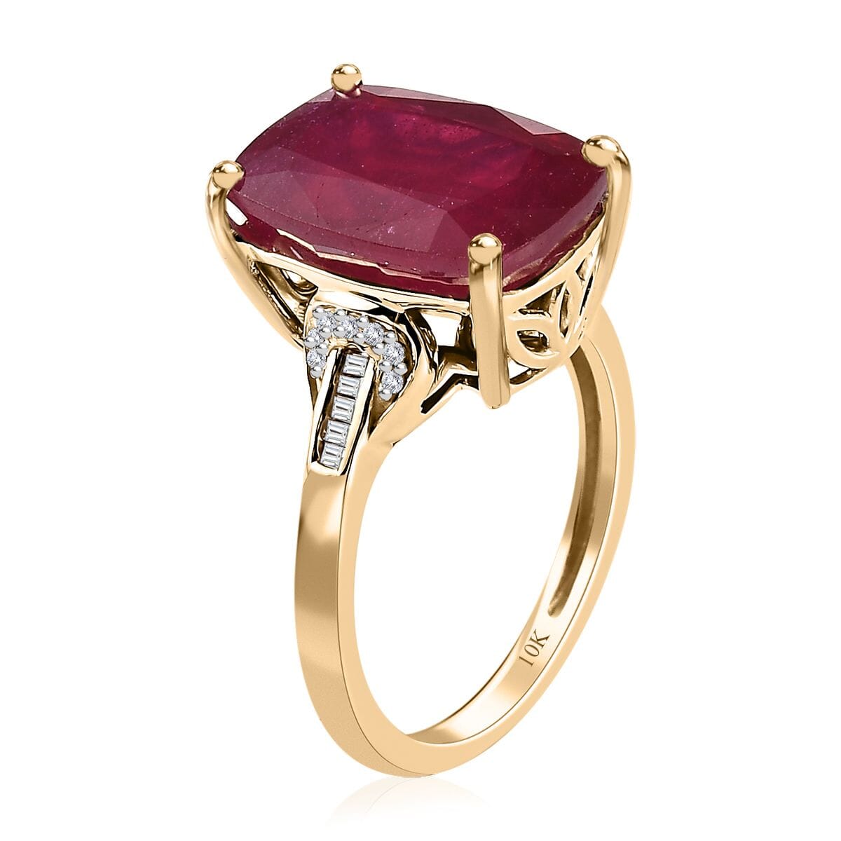 Luxoro 10K Yellow Gold Premium Niassa Ruby (FF) and Diamond Ring (Size 10.0) 9.75 ctw image number 3
